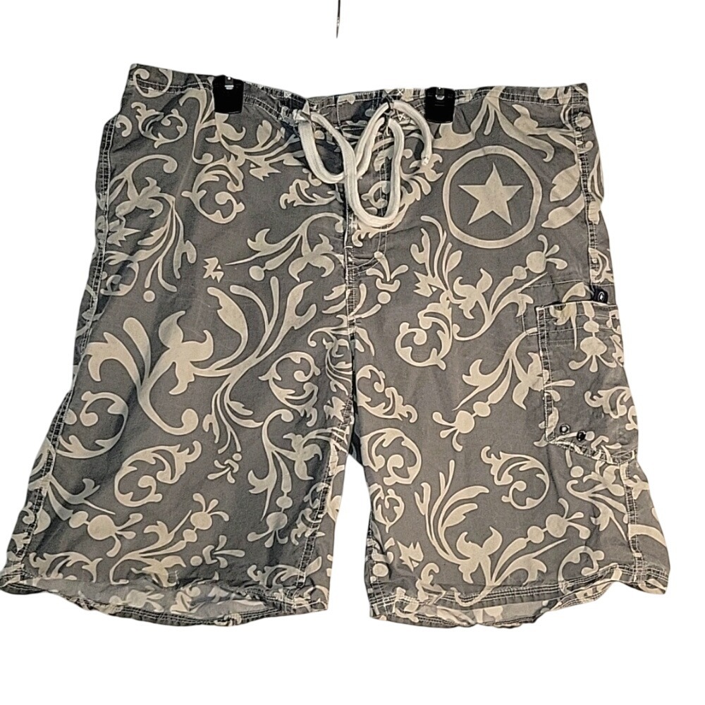 Converse Floral Print‎ Swim Trunks Star Logo Drawstring Closure Gray